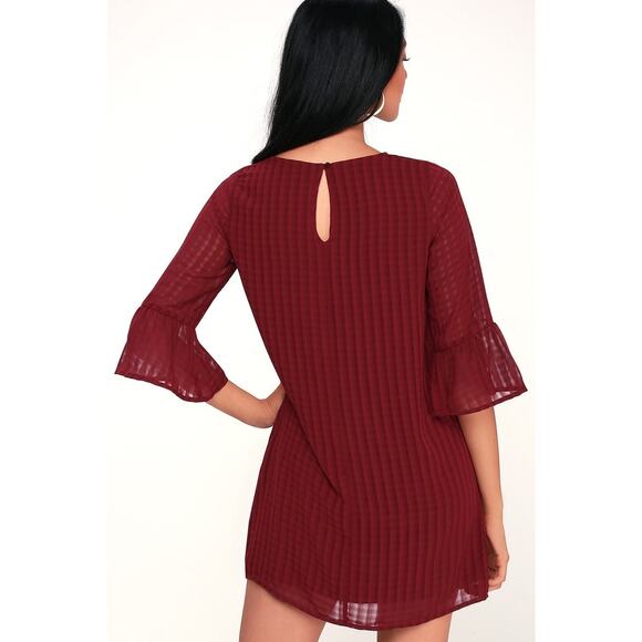 Lulus Better Than Ever Flounce Sleeve Shift Dress Size S Small NEW Wine Red - Picture 4 of 9